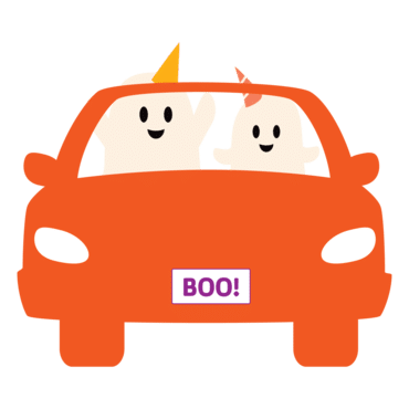 smiling ghosts in a car